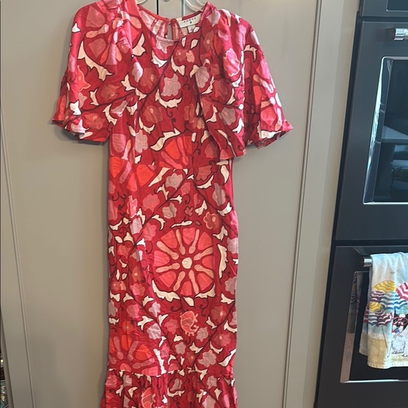 Rhode X Target Women's 6 Zinnia Floral Print Bell Sleeve Midi Dress Red/Pink - Picture 4 of 10